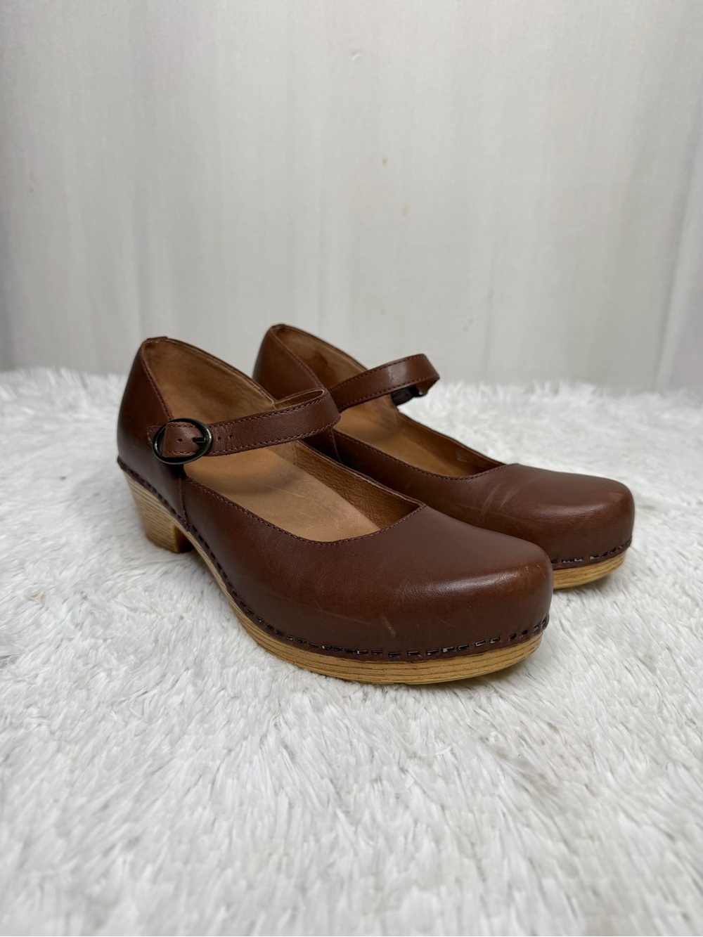 DANSKO / Brown Leather Mary Jane Chunky Clogs / 39 (8.5-8)